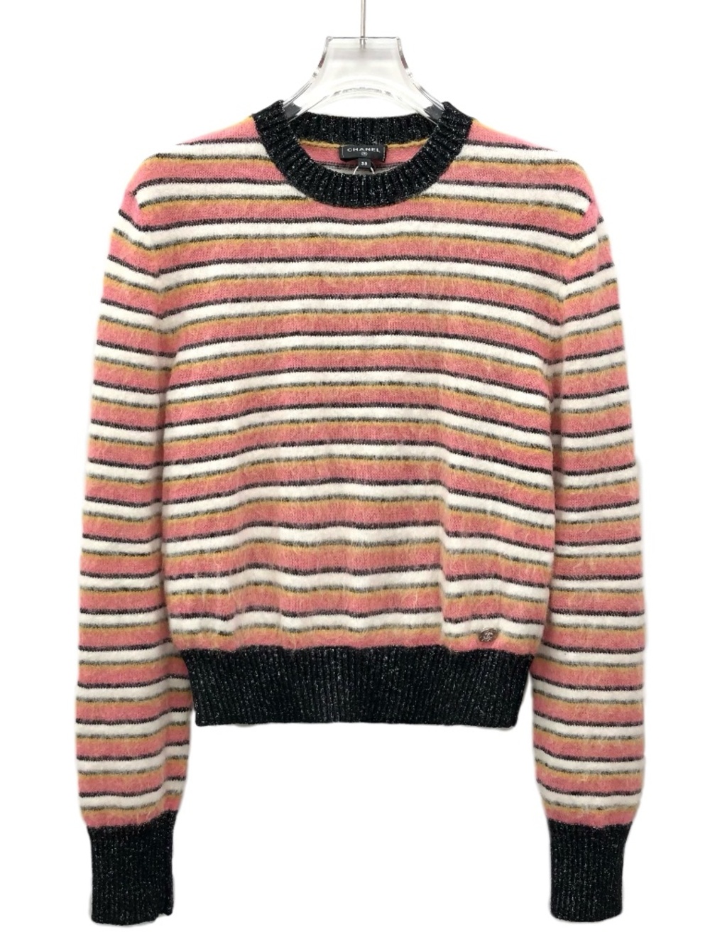 Chanel Two-Tone Wool-Blend Striped Crew-Neck Long-Sleeve Knit Sweater
